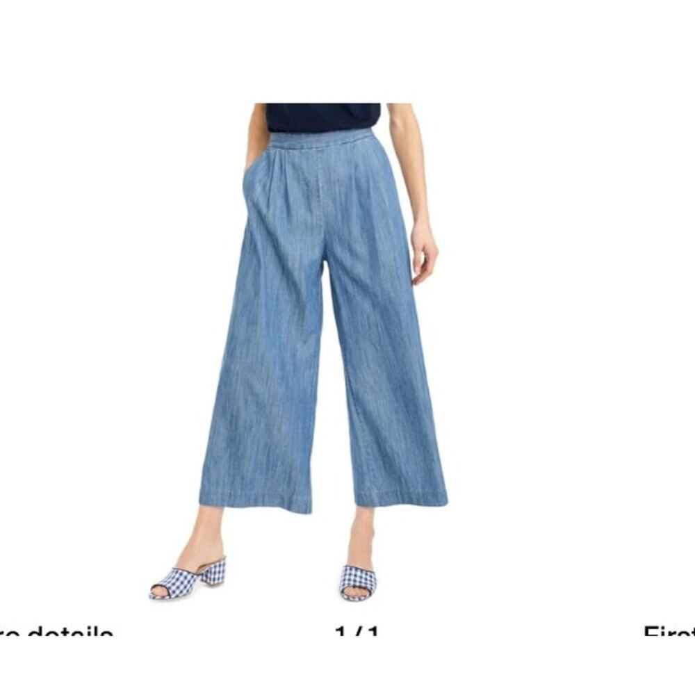 J. Crew Wide-leg cropped chambray pant Sz 8 Tall Lightweight Summer casual easy